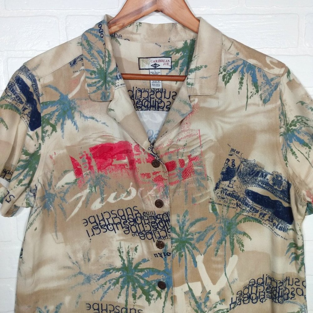 Caribbean Joe women's tropical casual short sleeve button shirt large